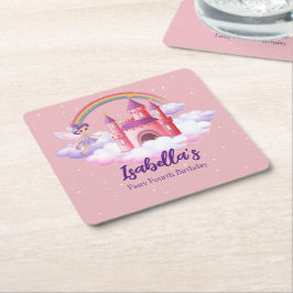 Porta-copo De Papel Quadrado Fairy Kid's Birthday Fairytale Castle Rainbow 