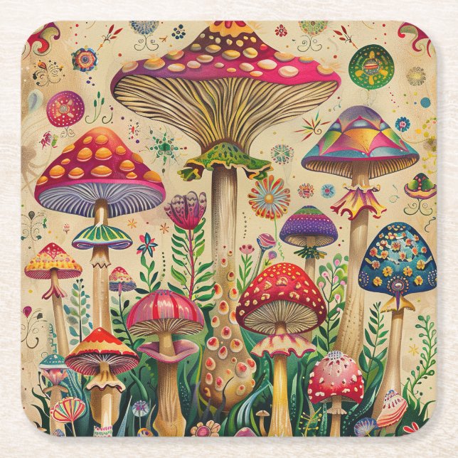 Porta-copo De Papel Quadrado Fairytale Mushroom (Frente)