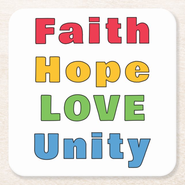Porta-copo De Papel Quadrado Faith Hope Love Unity (Frente)