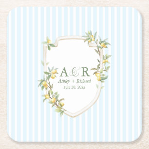 Porta-copo De Papel Quadrado Faixa Costeira de Limão Mediterrâneo Casamento
