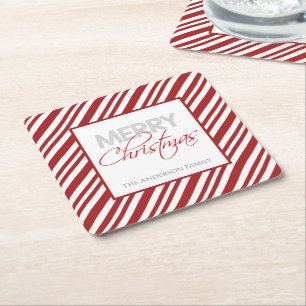 Porta-copo De Papel Quadrado Faixa de Natal de Candy Cane Personalizado