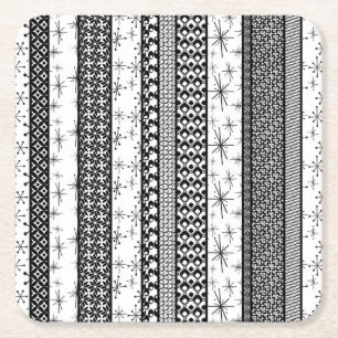 Porta-copo De Papel Quadrado Faixa de Padrão Retroativo Preta e Branca 1