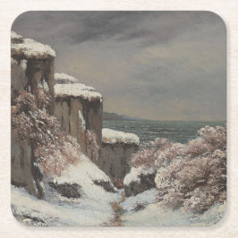 Porta-copo De Papel Quadrado Falaises au Bord de la Mer sous la Neige - Courbet