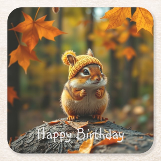 Porta-copo De Papel Quadrado Fall Chipmunk Birthday (Frente)