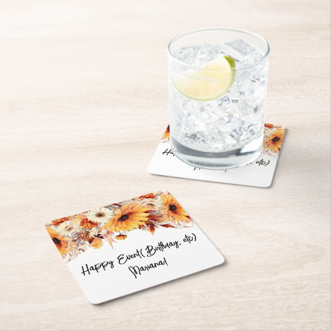 Porta-copo De Papel Quadrado Fall Flowers Party (Insitu)