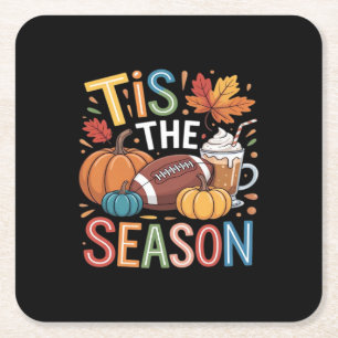 Porta-copo De Papel Quadrado Fall Football Autumn Pumpkin Coffee