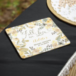 Porta-copo De Papel Quadrado Fall in love boho floral autumn chic bridal shower<br><div class="desc">Fall in love boho floral autumn chic bridal shower coaster featuring pretty green,  yellow,  mustard and khaki flowers frame with foliage and eucalyptus. A boho inspired fall autumn bridal shower theme with a modern heart script typography .</div>