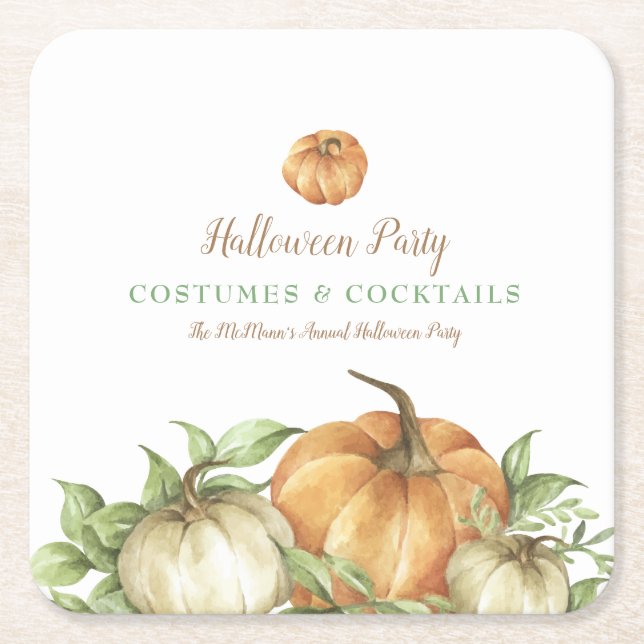 Porta-copo De Papel Quadrado Fall Pumpkin Halloween (Frente)
