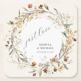 Porta-copo De Papel Quadrado Fall Wildflower Autumn Wreath BOHO Casamento