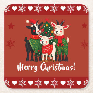 Porta-copo De Papel Quadrado Família de Cabras Feliz Natal