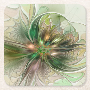 Porta-copo De Papel Quadrado Fantasia Abstrata Moderna Colorida Flor Fractal
