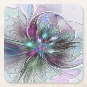 Porta-copo De Papel Quadrado Fantasia Abstrata Moderna Colorida Floral Fractal