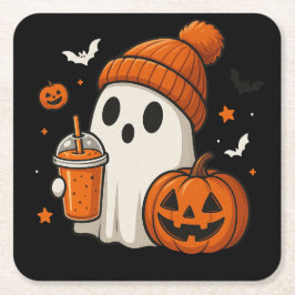 Porta-copo De Papel Quadrado Fantasma Bonita do Halloween com Abóbora e Beba