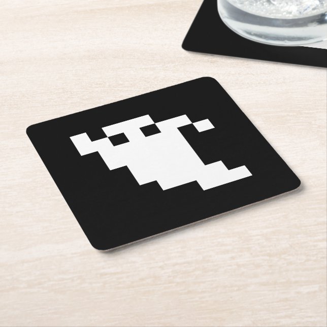 Porta-copo De Papel Quadrado Fantasma de pixel de 8 bits (Inclinado)