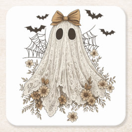Porta-copo De Papel Quadrado Fantasma de Renda Elegante com Laço | Fantasma Flo