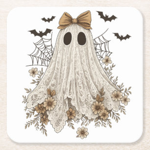 Porta-copo De Papel Quadrado Fantasma de Renda Elegante com Laço   Fantasma Flo