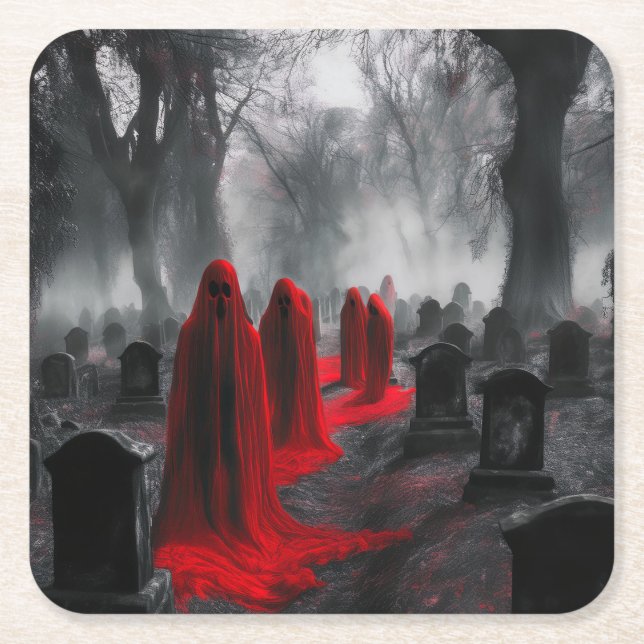 Porta-copo De Papel Quadrado Fantasmas Vermelhos Se Reuniram Em Graveyard (Frente)