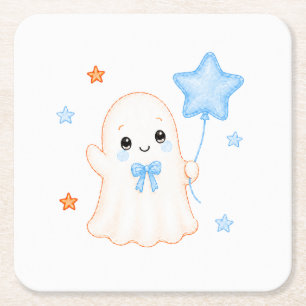 Porta-copo De Papel Quadrado Fantasminha Little Boo Chá de Bebê de Menino de