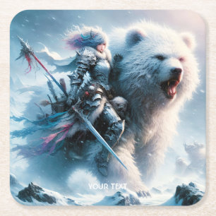 Porta-copo De Papel Quadrado Fantasy Cute Bear Female Warrior