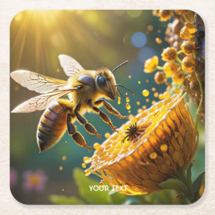 Porta-copo De Papel Quadrado Fantasy Cute Bee Flowers Sun