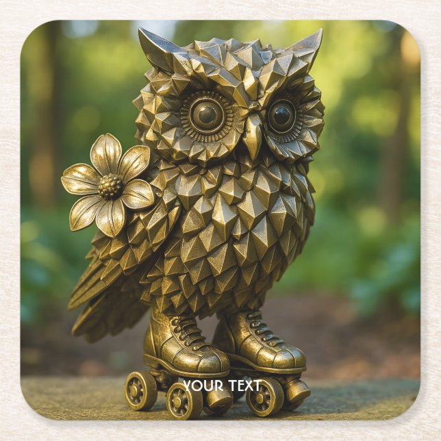 Porta-copo De Papel Quadrado Fantasy Cute Brass Owl Skates (Frente)