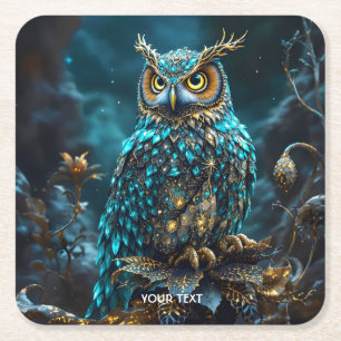 Porta-copo De Papel Quadrado Fantasy Cute Brass Turquoise Owl