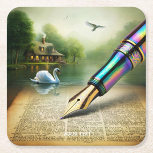 Porta-copo De Papel Quadrado Fantasy Cute Caneta Lake Swan