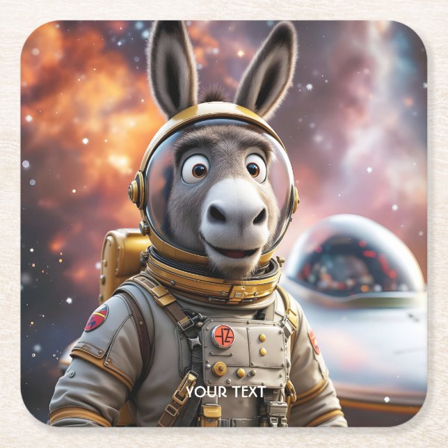Porta-copo De Papel Quadrado Fantasy Cute Donkey Astronauta Space (Frente)