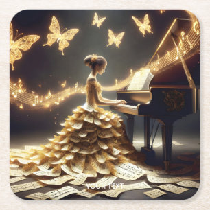 Porta-copo De Papel Quadrado Fantasy Cute Girl Tocando Piano