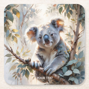 Porta-copo De Papel Quadrado Fantasy Cute Koala Tree Watercolor