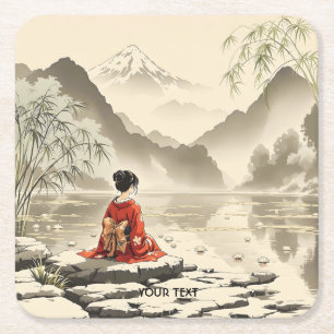 Porta-copo De Papel Quadrado Fantasy Cute Lake Flowers Girl