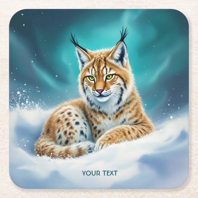 Porta-copo De Papel Quadrado Fantasy Cute Lynx Winter (Frente)