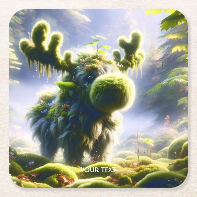 Porta-copo De Papel Quadrado Fantasy Cute Moss Moose Forest (Frente)