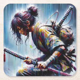 Porta-copo De Papel Quadrado Fantasy Cute Ninja Female Katana