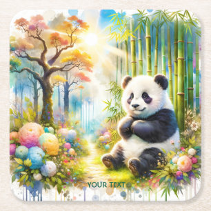 Porta-copo De Papel Quadrado Fantasy Cute Panda Bamboo Forest