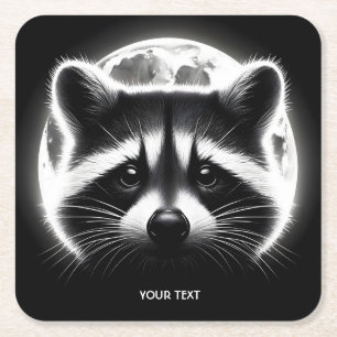 Porta-copo De Papel Quadrado Fantasy Cute Racoon Face Moon