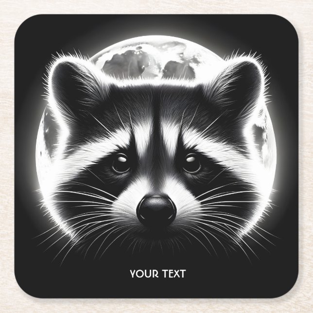 Porta-copo De Papel Quadrado Fantasy Cute Racoon Face Moon (Frente)