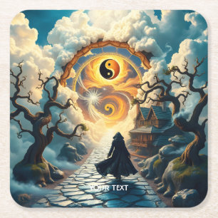 Porta-copo De Papel Quadrado Fantasy Cute Road Trees Man
