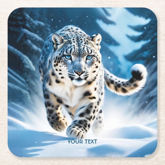 Porta-copo De Papel Quadrado Fantasy Cute Snow Leopard Correndo (Frente)