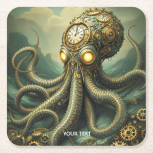Porta-copo De Papel Quadrado Fantasy Cute Steampunk Clock Kraken