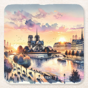 Porta-copo De Papel Quadrado Fantasy Cute Sunset Paris Watercolor