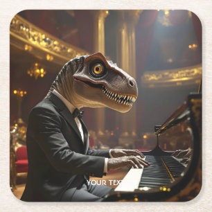 Porta-copo De Papel Quadrado Fantasy - Cute T-rex Tocando Piano