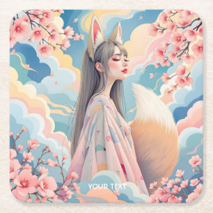 Porta-copo De Papel Quadrado Fantasy Fox Lady Rosa