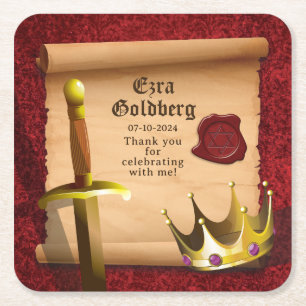 Porta-copo De Papel Quadrado Fantasy Sword Crown Medieval Bar Mitzvah