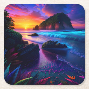 Porta-copo De Papel Quadrado Fantasy Tropical Beach One