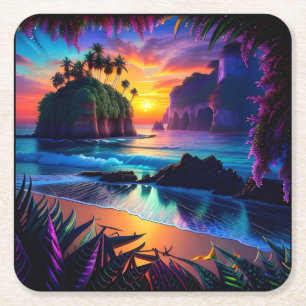 Porta-copo De Papel Quadrado Fantasy Tropical Beach Three