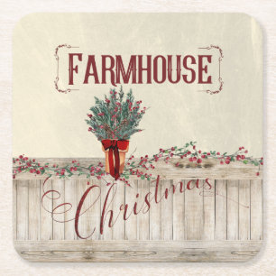 Porta-copo De Papel Quadrado Farmhouse Christmas com Berries e Garlands
