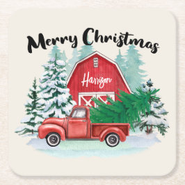 Porta-copo De Papel Quadrado Farmhouse Rustic Red Truck Personalizado