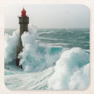Porta-copo De Papel Quadrado Faróis   Jument Lighthouse Ouessant França