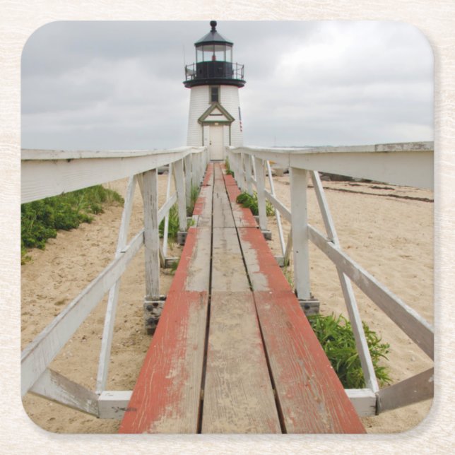 Porta-copo De Papel Quadrado Farol de Brant Point (Frente)